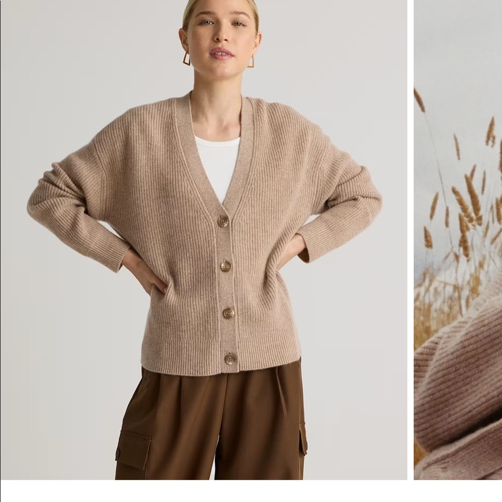 Quince cashmere Fisherman Boxy Cropped Cardigan Sweater